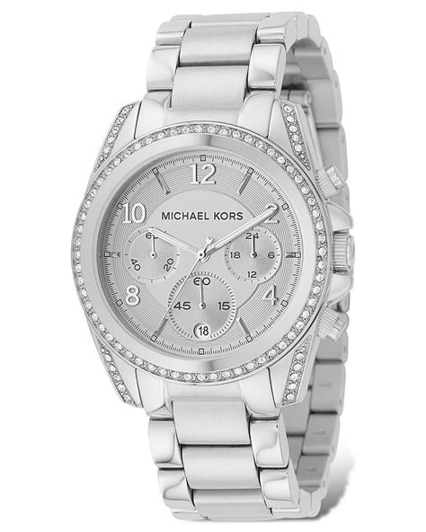 michael kors stainless steel chronograph watch with clear stones 39mm|Michael Kors iced out watch.